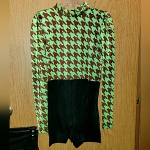 Green and Brown Houndstooth Long Sleeve Bodysuit